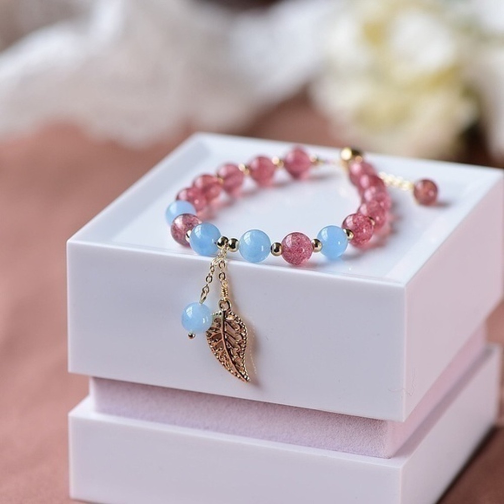 COPY - natural strawberry Gemstone & Aquamarine  (March Birthstone) Bracelet